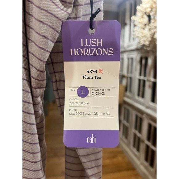 CAbi Lush Horizons 436 Plum Tee long sleeve stripe flowy top size Large NWT - Picture 3 of 4